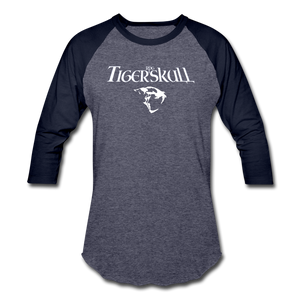 Tiger Skull Baseball T-Shirt - heather blue/navy